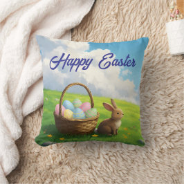 Peaceful Easter Spring Meadow Bunny & Egg Basket Kissen