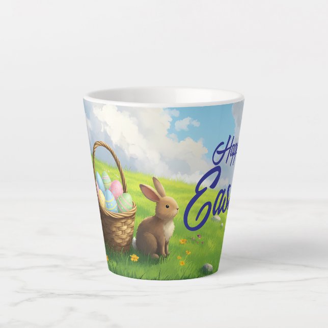 Peaceful Easter Spring Meadow Bunny & Egg Basket Milchtasse (Vorderseite)