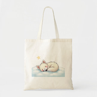 Peaceful Kawaii Arctic Fox Starry Night Winter Tragetasche