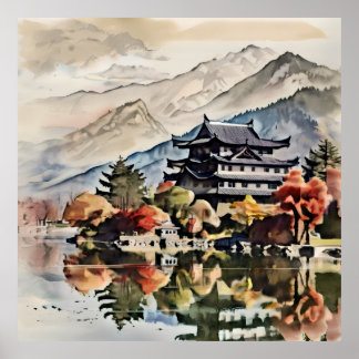 Peaceful Mountain Castle Poster