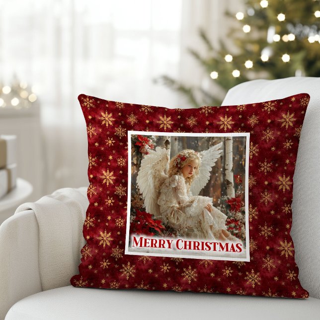 Peaceful Poinsettia Angel Christmas Gift Pillow Kissen (Peaceful Poinsettia Angel Christmas Gift Pillow)