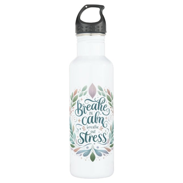 Peaceful Self‑Care Design “Breathe In Calm” Quote Edelstahlflasche (Vorderseite)