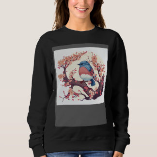 Peaceful Serenity Japanese Blue Bird Perched on a  Sweatshirt