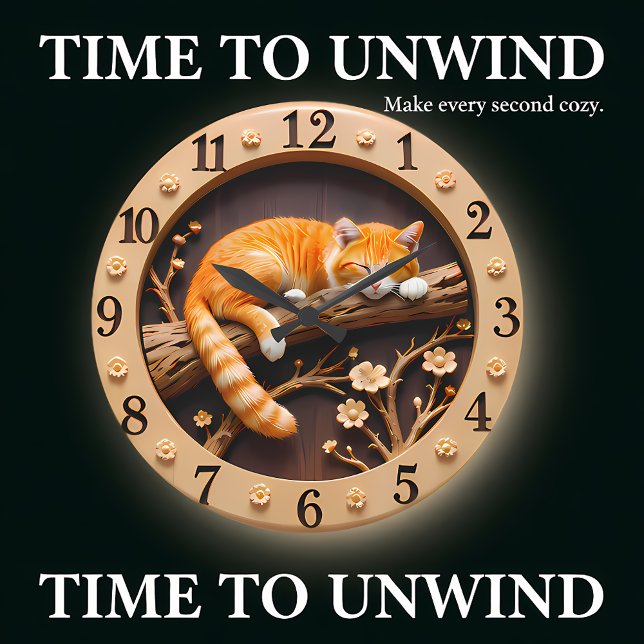 Peaceful Sleeping Orange Tabby Cat Große Wanduhr (Von Creator hochgeladen)