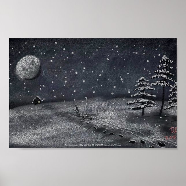 peaceful snowy night chalkboard scene poster (Vorne)