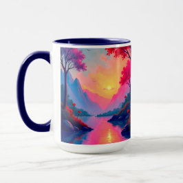 Peaceful Sunset Mountains Fantasy Landscape Tasse