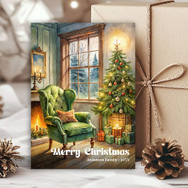 Peaceful watercolor Christmas scene in soft hues Feiertagskarte