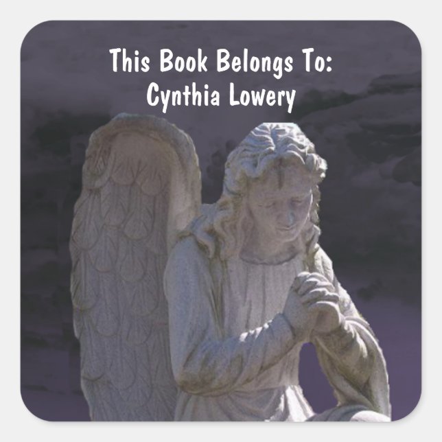 Peaceful White Stone Praying Angel Statue Purple Quadratischer Aufkleber (Vorderseite)