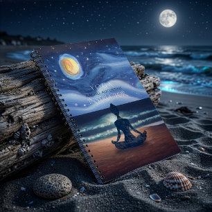 Peaceful Yoga Meditation Moonlight Sky Ocean Beach Notizblock