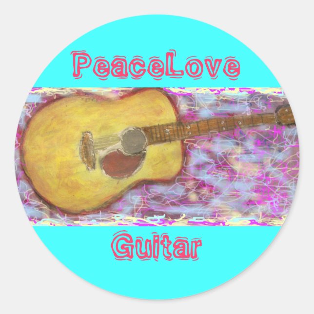 PeaceLove Guitar Runder Aufkleber (Vorderseite)