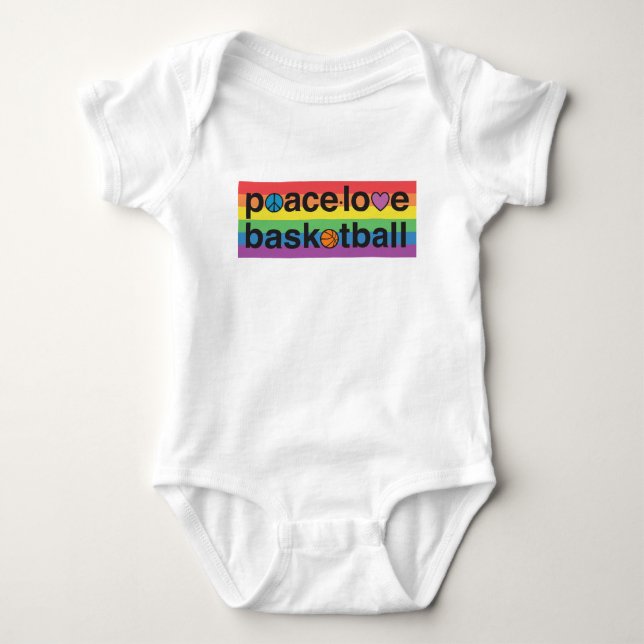 PeaceLoveBasketball PRIDE Baby Bodysuit (weiß) Baby Strampler (Vorderseite)