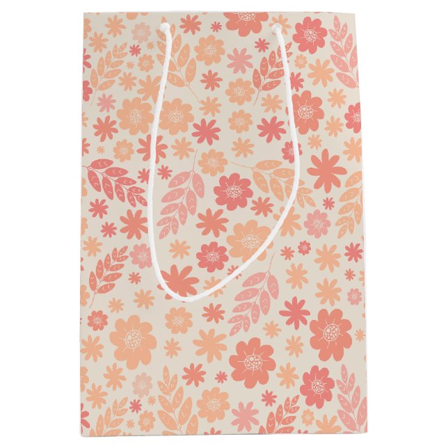 Peach Airy Wildblume Meadow Pattern Mittlere Geschenktüte (Vorderseite)