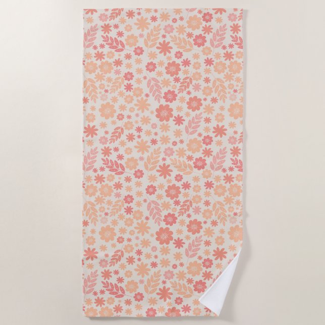 Peach Airy Wildblume Meadow Pattern Strandtuch (Vorderseite)