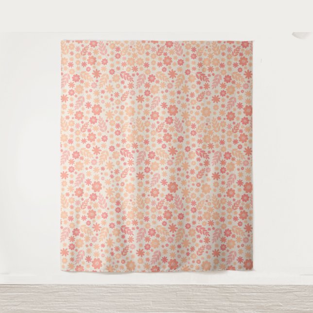 Peach Airy Wildblume Meadow Pattern Wandteppich (Vorderseite)