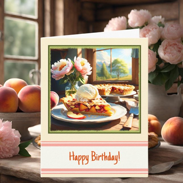 Peach and Apple Pie Dessert Happy Birthday Karte (Rustic Delight: Peach and Apple Pie Dessert Birthday Card Symphony.)