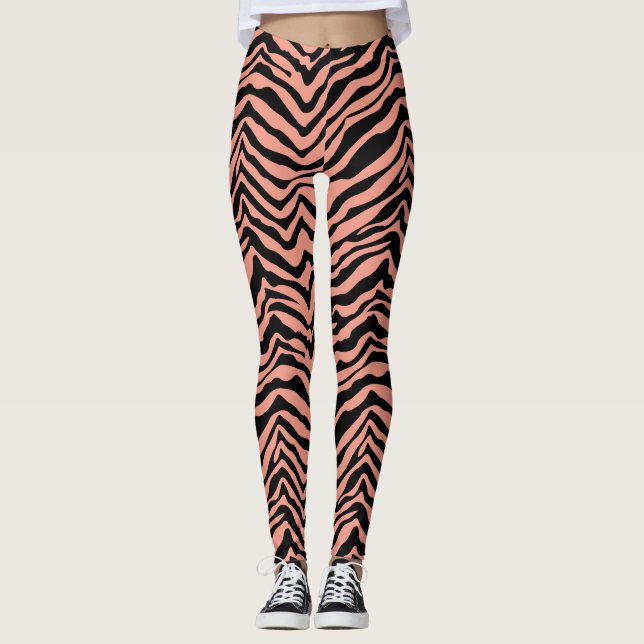 Peach and Black Zebra Animal Pattern Leggings (Vorderseite)