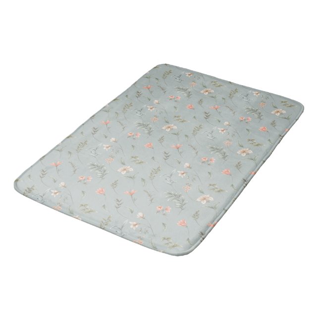 Peach and Blue Dreamblumen Bath Mat Badematte (Schrägansicht)