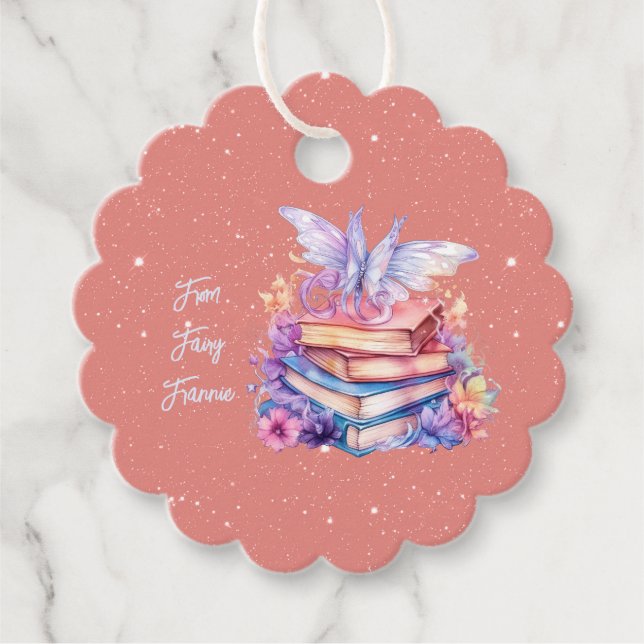 Peach and Blue Fairy Book Party Vielen Dank Geschenkanhänger (Vorderseite)
