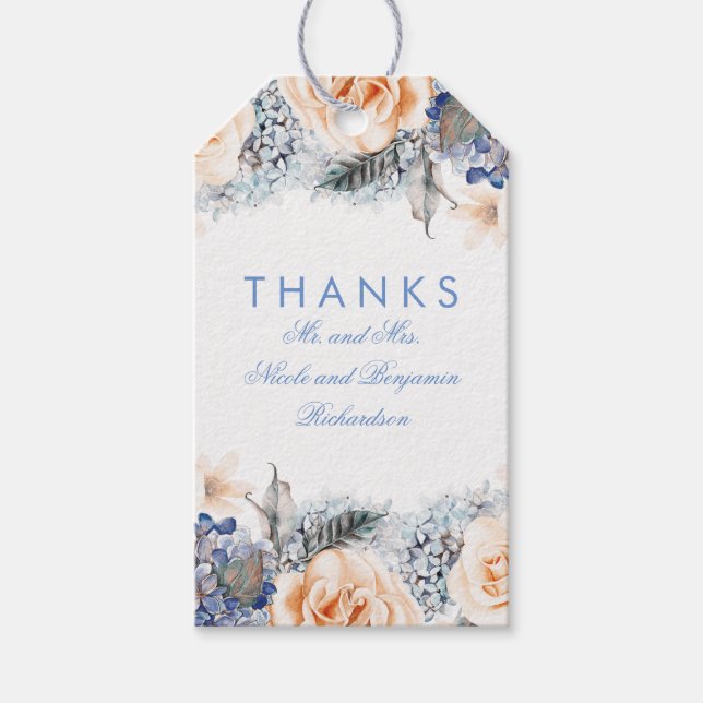 Peach and Blue Flowers Elegante Wedding Geschenkanhänger (Vorderseite)
