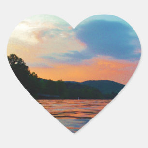 Peach and Blue Sunset on Mountain Lake Herz-Aufkleber