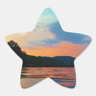 Peach and Blue Sunset on Mountain Lake Stern-Aufkleber