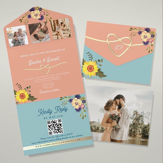 Peach and Blue Weditation with Sunflowers All In One Einladung (Von Creator hochgeladen)