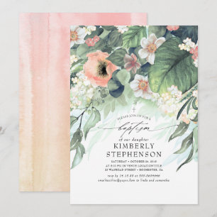 Peach and Blush Pink Bloral Elegante Taufe Einladung