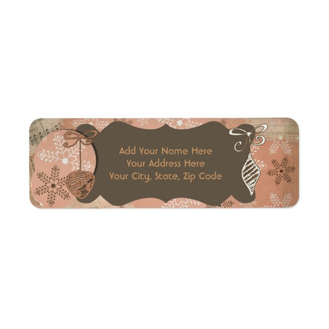 Peach and Brown Snowflake Holiday Address Labels (Vorne)
