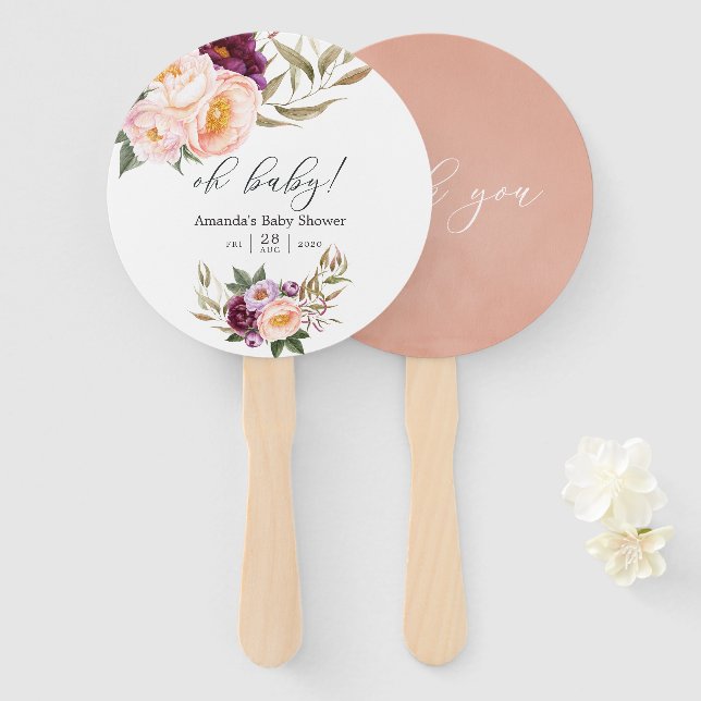 Peach and Burgundy Floral Baby Shower Fächer (Vorne und Hinten)