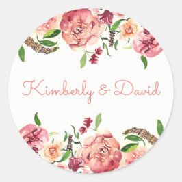 Peach and Coral Blume Blumenhochzeit Runder Aufkleber