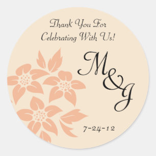 Peach and Cream Damask Wedding Favor Labels Runder Aufkleber