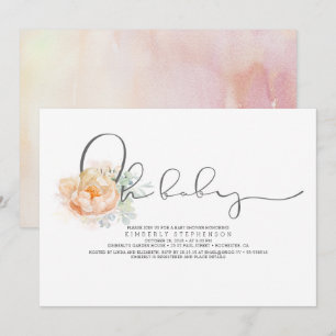 Peach and Cream Floral Script Baby Dusche Einladung