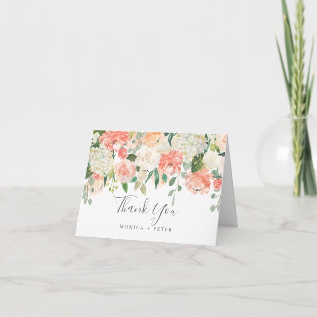 Peach and Cream Wedding Danke Karte (Vorderseite)