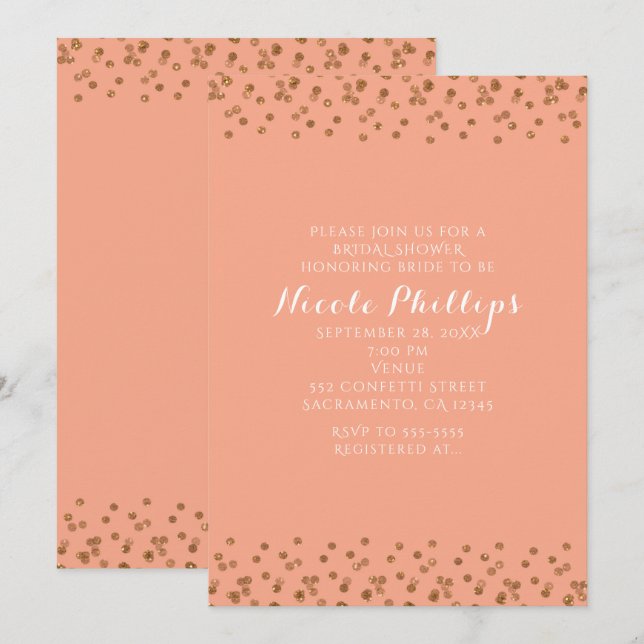 Peach and Gold Modernes Glam jede Veranstaltung Ei Einladung (Vorne/Hinten)