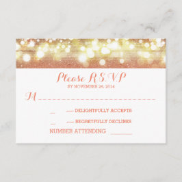 peach and gold string lights Glitzer Hochzeit RSVP Karte