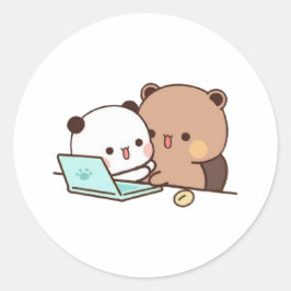 Peach and Goma Mochi Bear Couple Runder Aufkleber