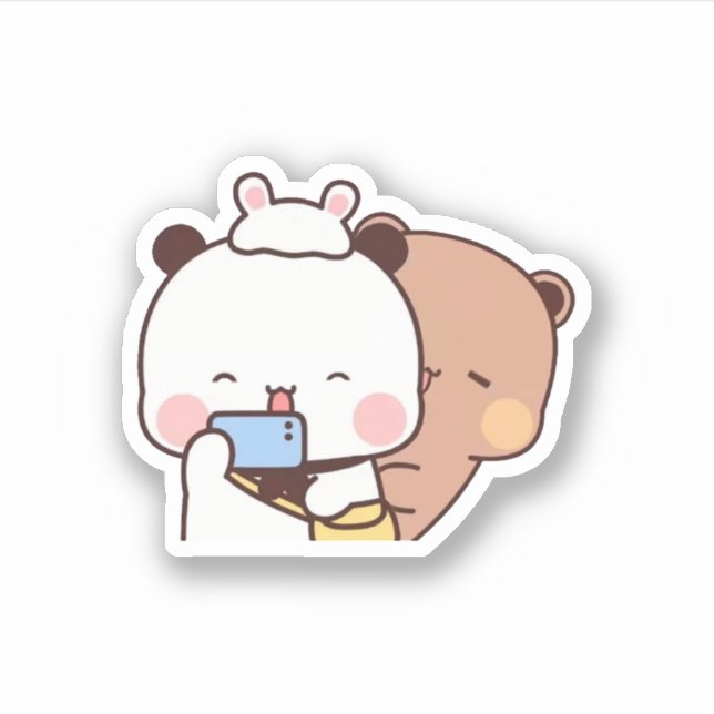 Peach and Goma Mochi Bear Couple Selfie Aufkleber (Vorderseite)
