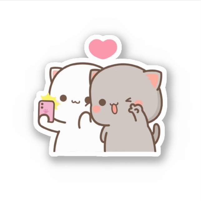 Peach and Goma Mochi Bear Couple Selfie Aufkleber (Vorderseite)