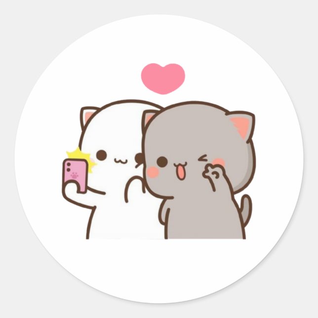 Peach and Goma Mochi Bear Couple Selfie Runder Aufkleber (Vorderseite)
