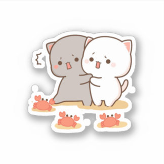 Peach and Goma Mochi Cat Aufkleber