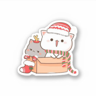 Peach and Goma Mochi Cat, frohe Weihnachten Aufkleber