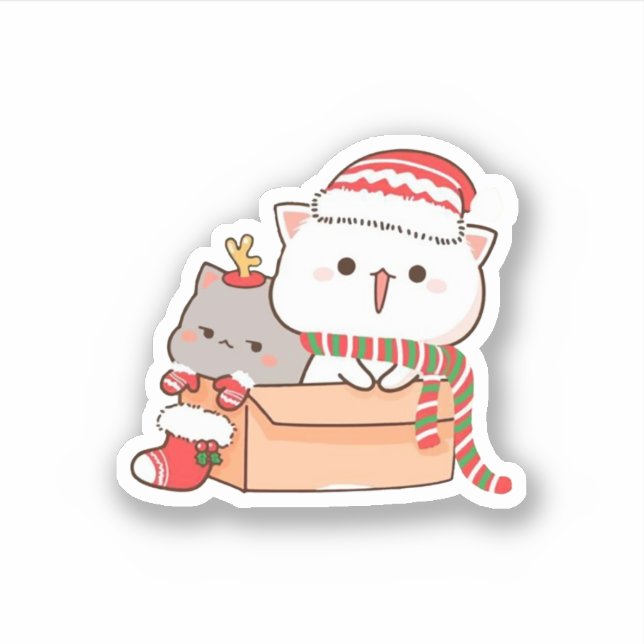 Peach and Goma Mochi Cat, frohe Weihnachten Aufkleber (Vorderseite)