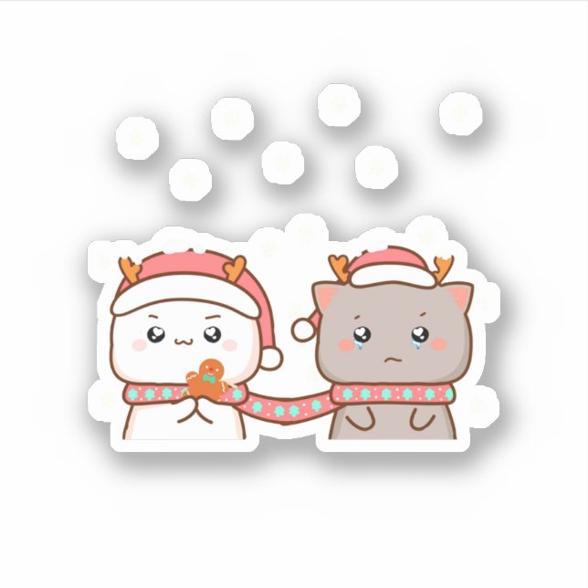 Peach and Goma Mochi Cat, frohe Weihnachten Aufkleber (Vorderseite)