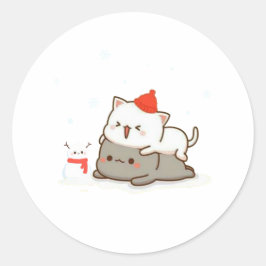 Peach and Goma Mochi Cat, frohe Weihnachten Runder Aufkleber