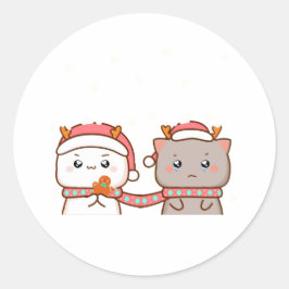 Peach and Goma Mochi Cat, frohe Weihnachten Runder Aufkleber