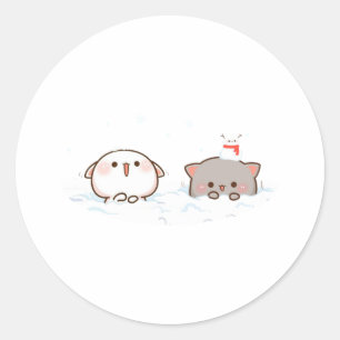 Peach and Goma Mochi Cat, frohe Weihnachten Runder Aufkleber