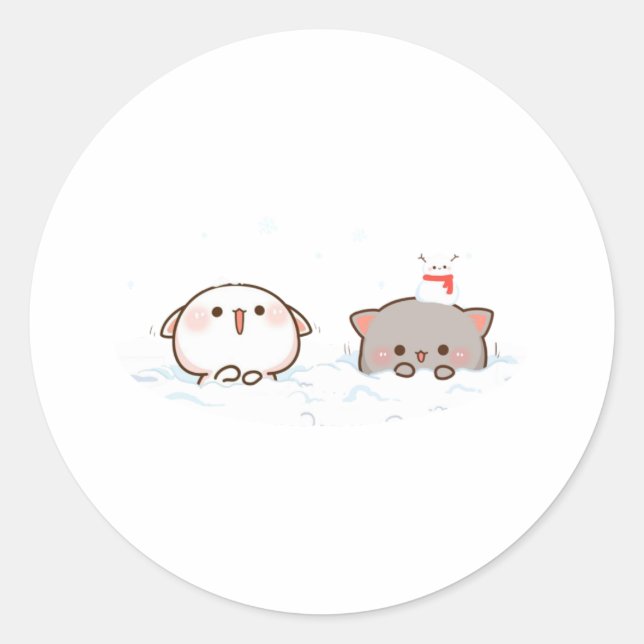 Peach and Goma Mochi Cat, frohe Weihnachten Runder Aufkleber (Vorderseite)