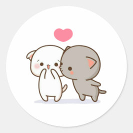 Peach and Goma Mochi Cat Runder Aufkleber