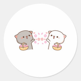 Peach and Goma Mochi Cat Runder Aufkleber
