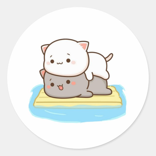 Peach and Goma Mochi Cat Runder Aufkleber (Vorderseite)